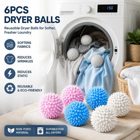 Boules de lavage réutilisables (lot de 6) - Boules anti-nœuds pour sèche-linge et machine à laver - Accessoires de nettoyage ménager pour un linge sans nœuds